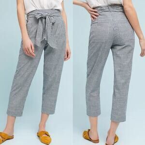 Anthropologie Cartonnier Tie-Waist Gingham Trousers Tie Waist White Black Size 6